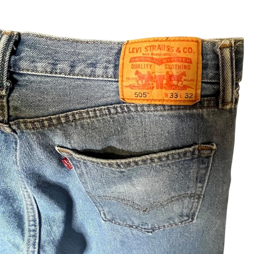 Mens Levi's 505 Straight Fit Jeans Light‎ Wash VTG Denim 33x32 Fit 33x30 Grunge
